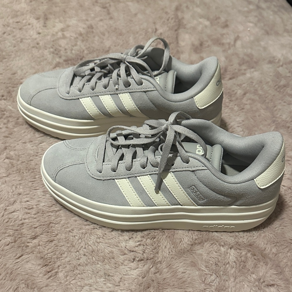 Adidas Women's Light Gray and White Sneakers